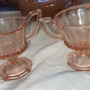 VINTAGE 1927-1937 Heisey Petal #479 Pink Glass Creamer and Open Sugar Bowl Set